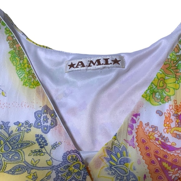 AMI Top Sleeveless Blouse Faux Wrap front Empire Waist Semitransparent Lined LG - Picture 9 of 16